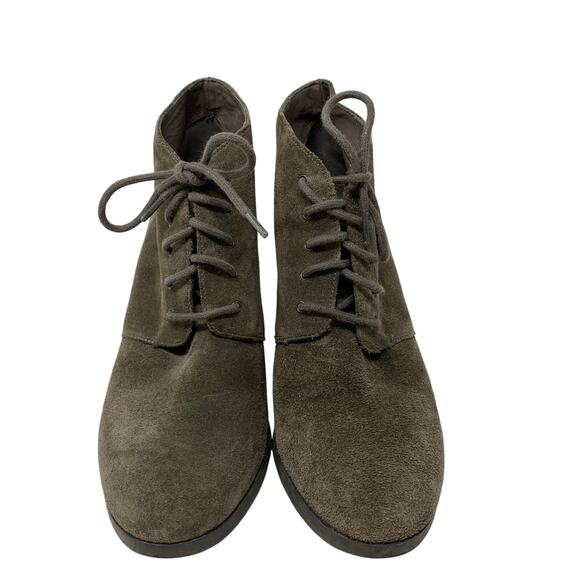 Franco Sarto Wedge Heel Ankle Booties Womens Size 8 Dark Olive Suede Leather - Picture 3 of 8